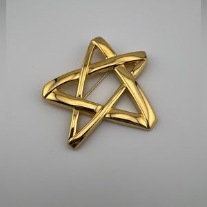 Vintage Signed MONET Modernist Shiny Gold Tone Offset Large 3" STAR Brooch Pin